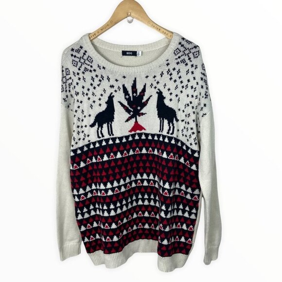 Urban Outfitters BDG Animal Games Pot Leaf Chunky Oversized Sweater Knit Weed L - Picture 4 of 15